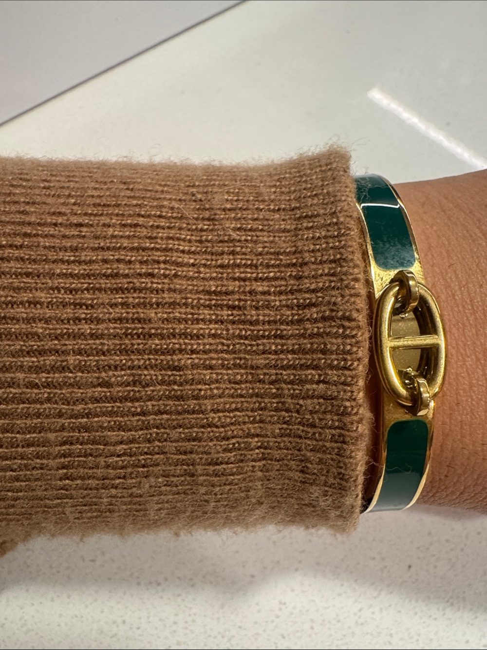 Gold-Tone Bracelet with Deep Green Enamel Accent